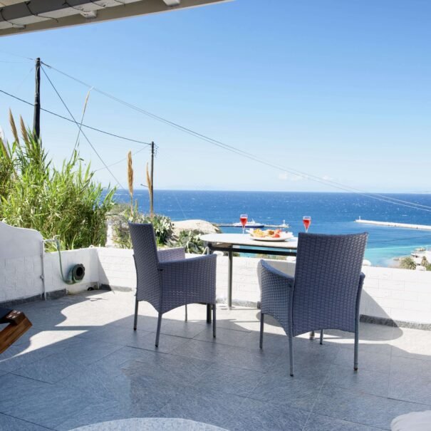 Terrace, chairs and harbour view